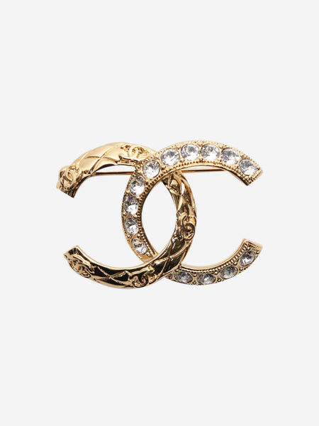 Gold CC diamante brooch product image