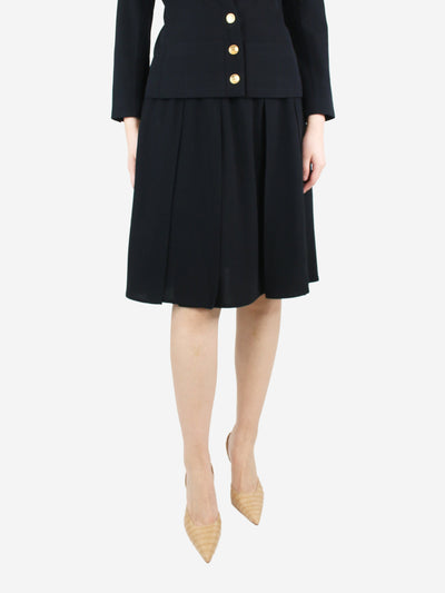 Black pleated wool skirt - size UK 18
