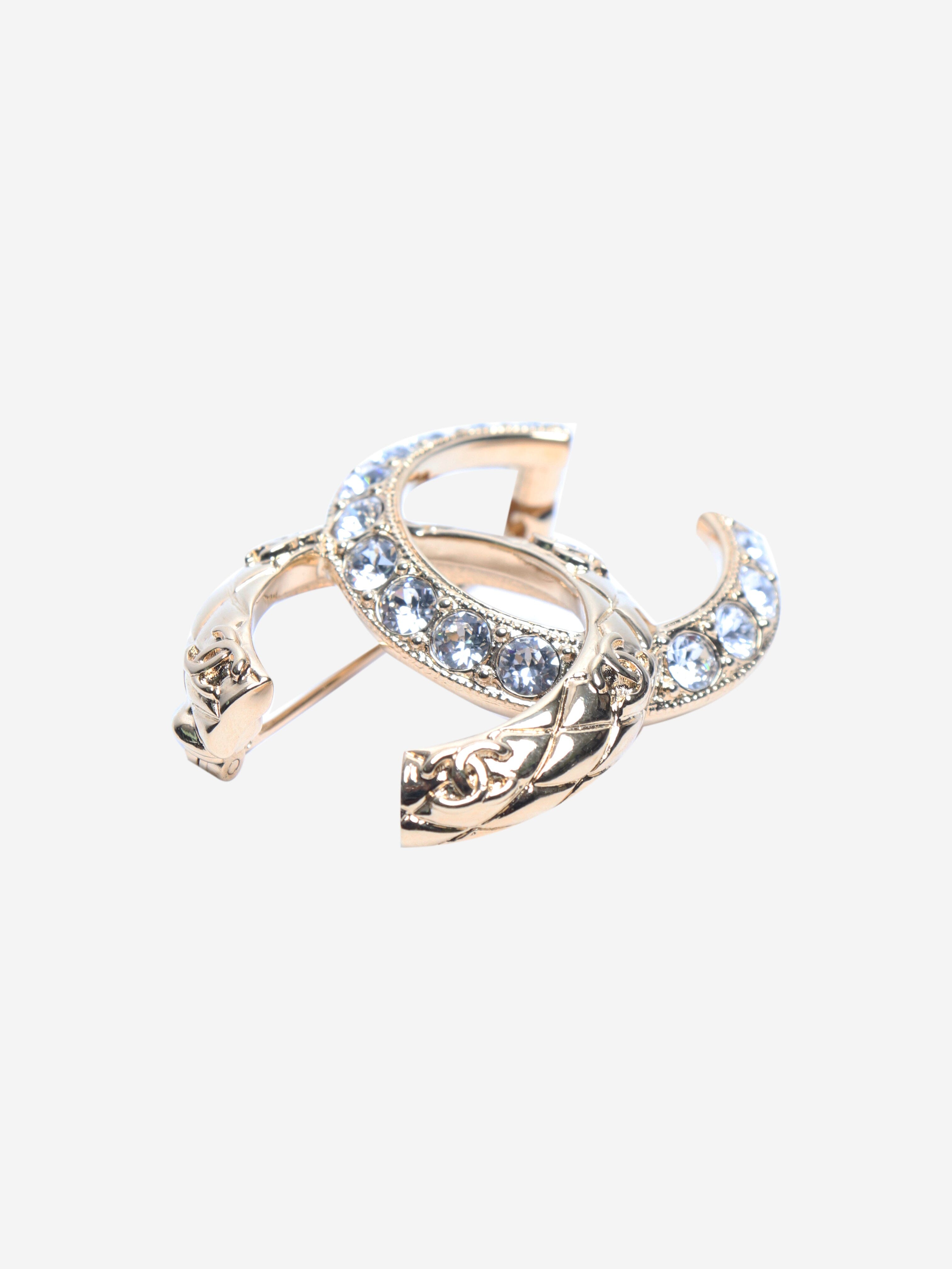 Gold CC diamante brooch Brooches Chanel 