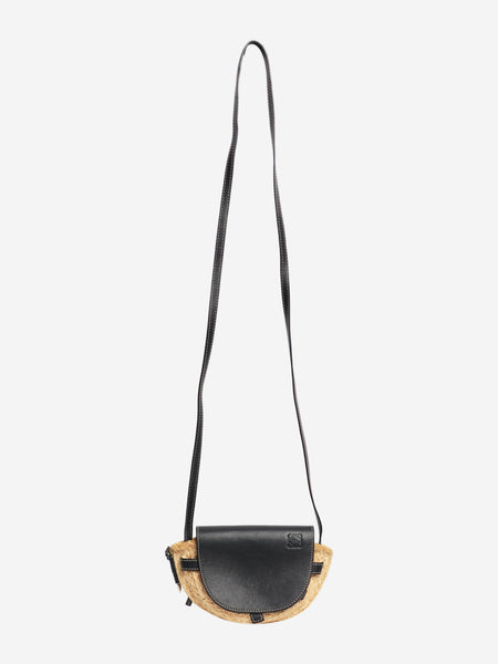 Navy and cream raffia cross-body bag alternate image