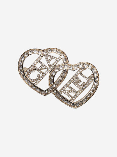 Silver diamante double heart brooch Brooches Chanel 