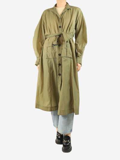 Olive nylon belted shirt dress - size UK 10 Dresses Ganni 