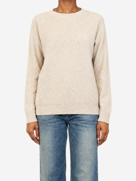 Neutral ribbed cashmere jumper - size S product image