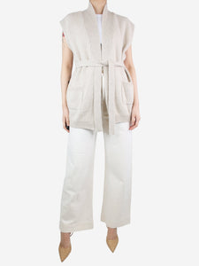 Antonella Beige sleeveless belted cardigan - size S