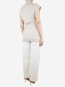 Antonella Beige sleeveless belted cardigan - size S