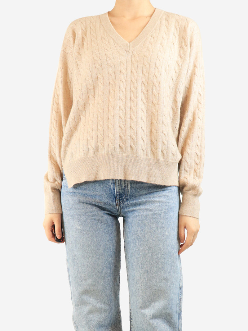 v neck cable knit sweater