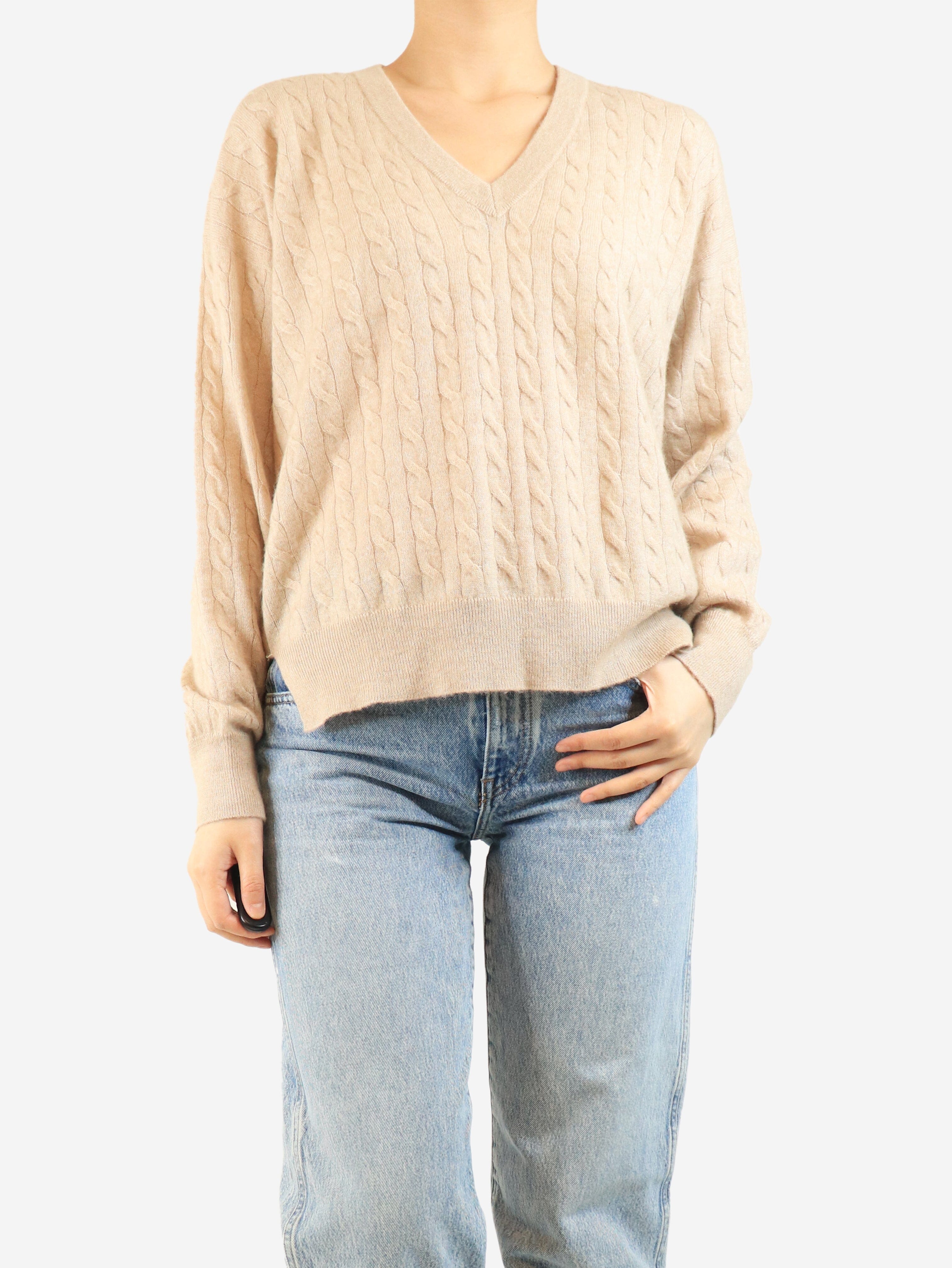 Neutral v-neck cable-knit sweater - size XL Knitwear Brunello Cucinelli 