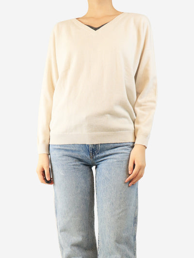 Cream v-neck cashmere sweater - size M Knitwear Brunello Cucinelli 
