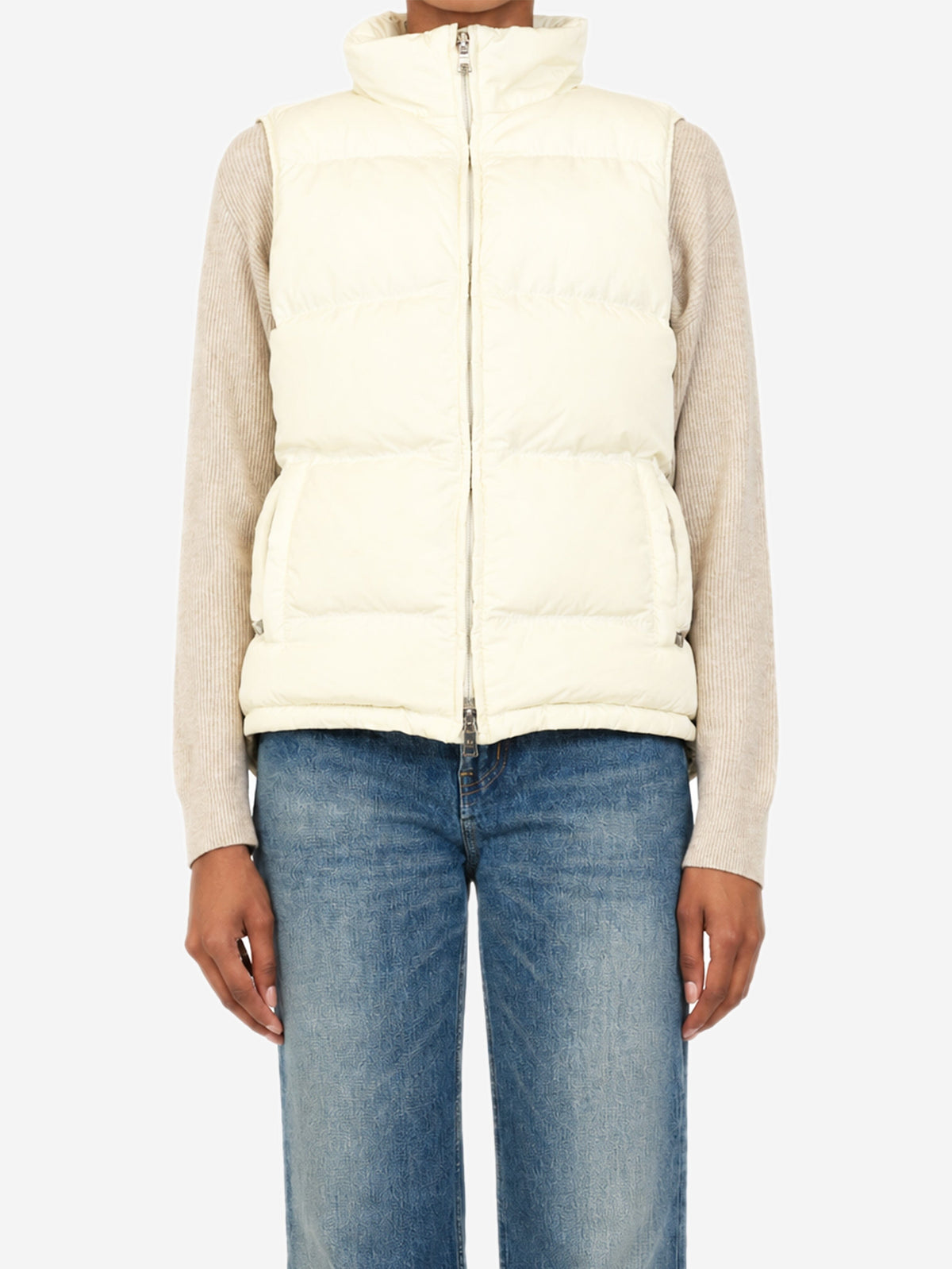 Cream vintage nylon puffer gilet - size UK 12 Coats & Jackets Prada 