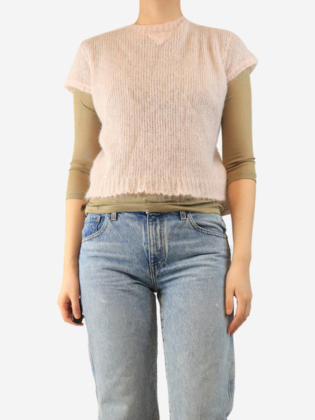 Pink and brown knit top set - size UK 10 product image