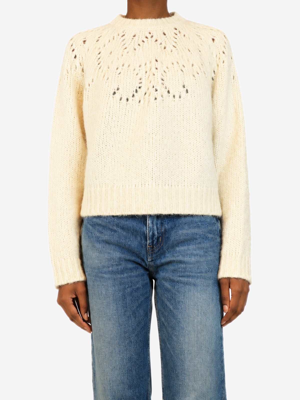 Cream Triomphe pointelle alpaca crew neck jumper - size XS Knitwear Celine 