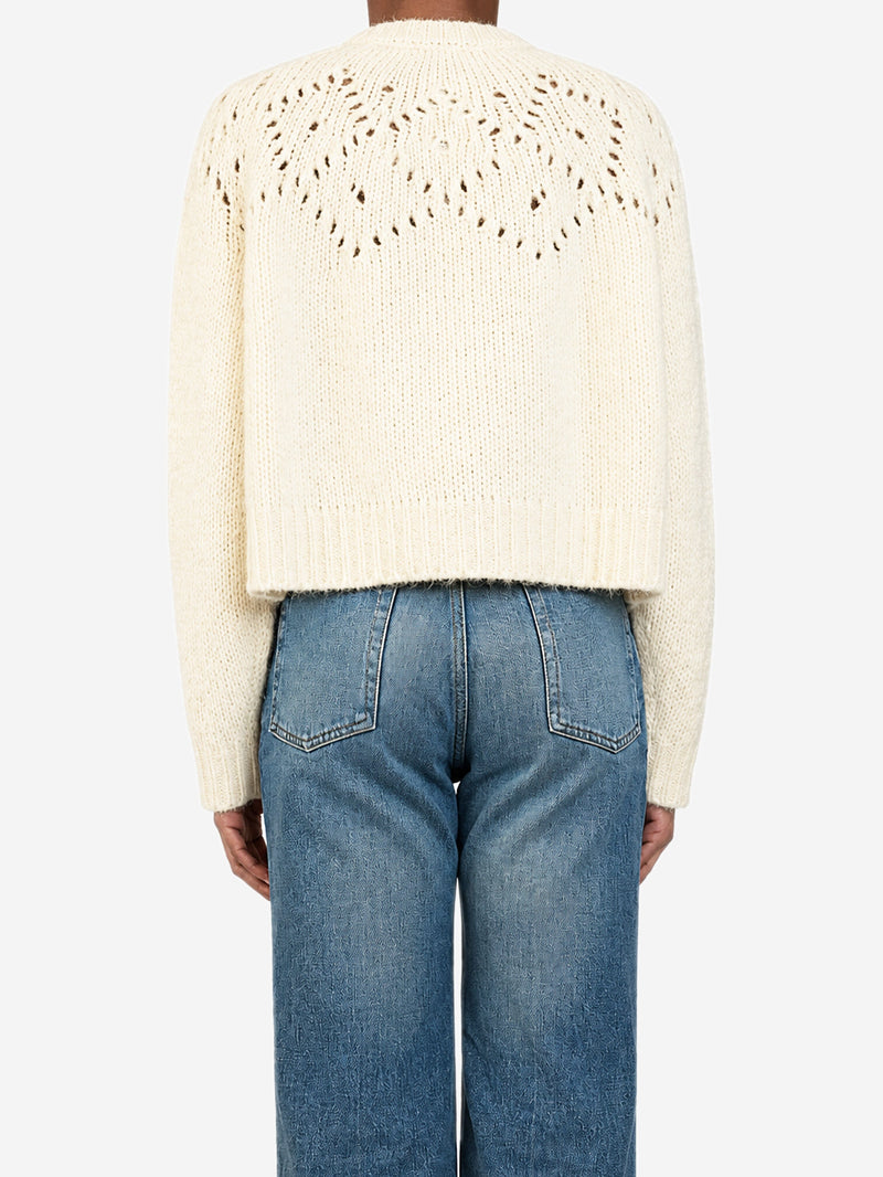 Cream Triomphe pointelle alpaca crew neck jumper - size XS Knitwear Celine 