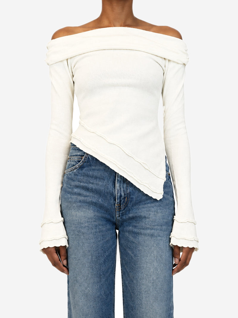 White Soler fold over knit top - size S Tops Guizio 