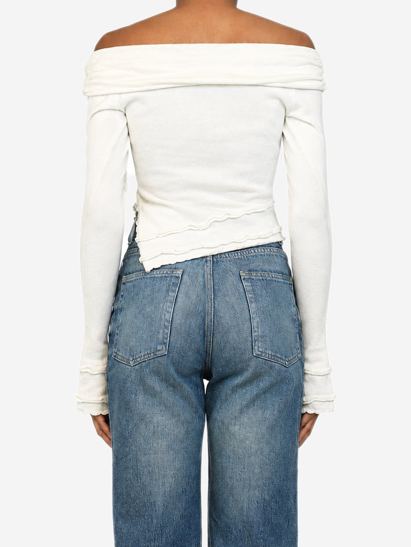 White Soler fold over knit top - size S Tops Guizio 