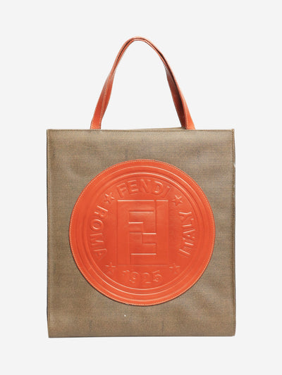 Khaki embossed logo shopping tote Top Handle Bags Fendi 