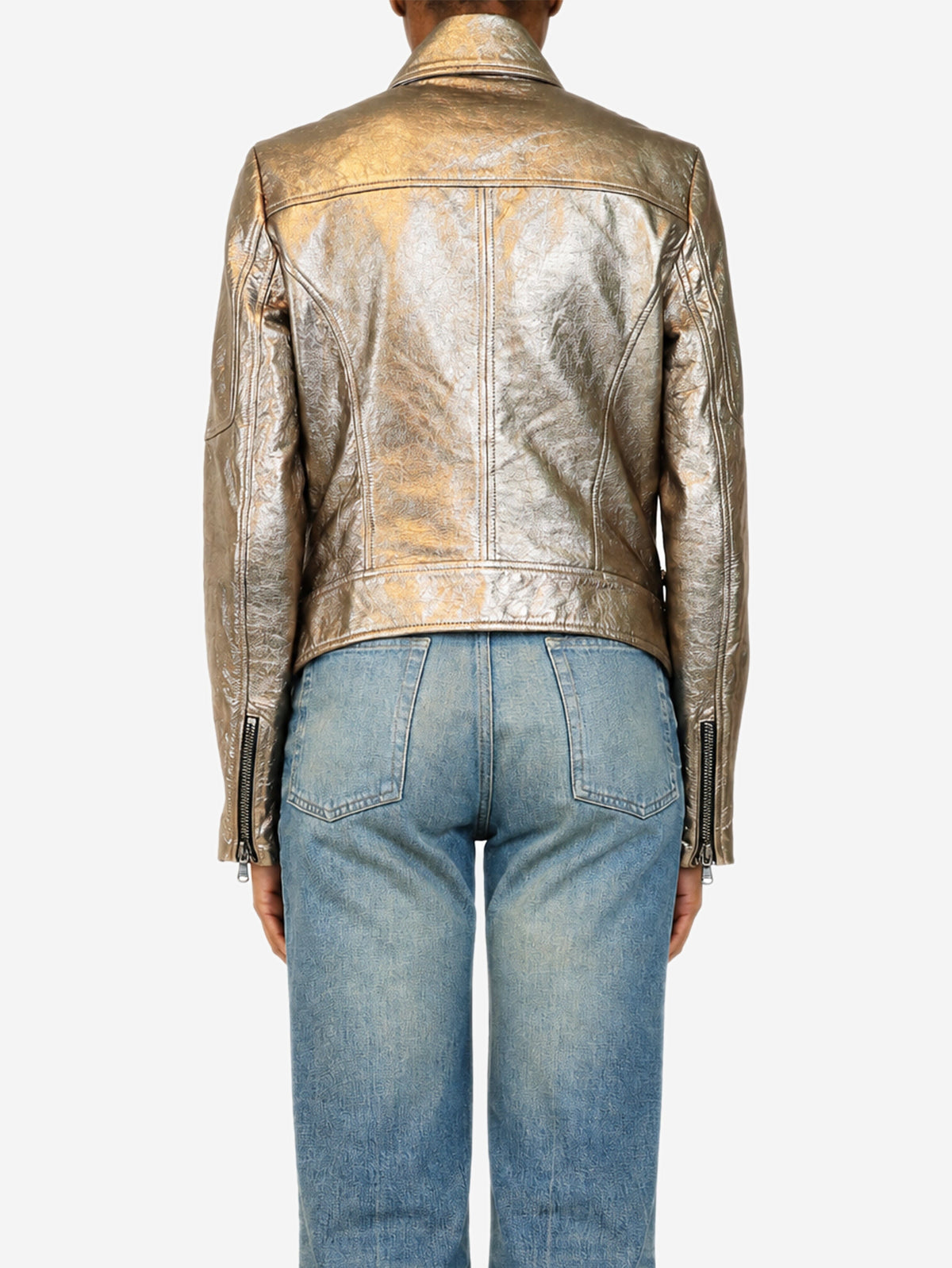 Silver metallic leather biker jacket - size UK 10 Coats & Jackets Veronica Beard 