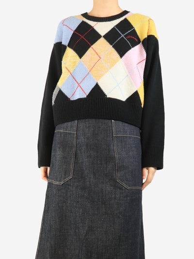 Black cropped Argyle jumper - size S Knitwear Ganni 