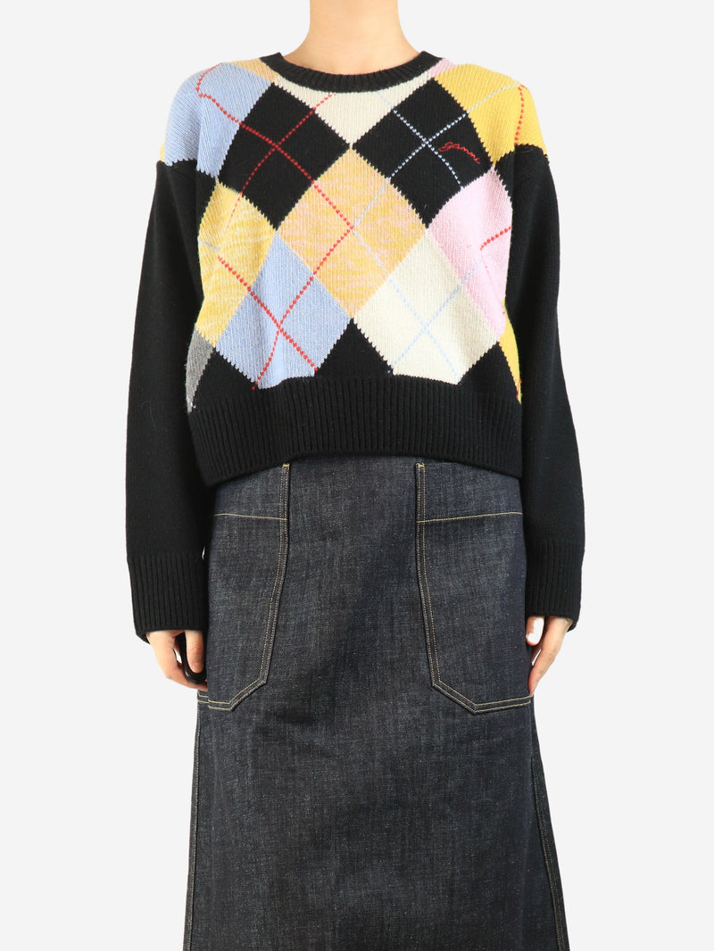 Black cropped Argyle jumper - size S Knitwear Ganni 