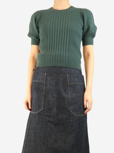 Green puff-sleeved ribbed cashmere top - size S Tops Paige 