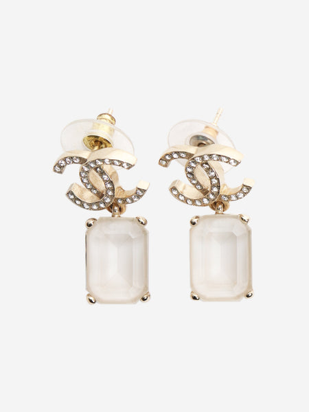 Gold CC gemstone drop earrings product image