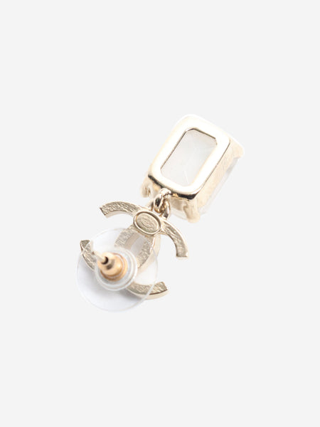 Gold CC gemstone drop earrings alternate image