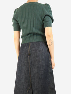 Green puff-sleeved ribbed cashmere top - size S Tops Paige 