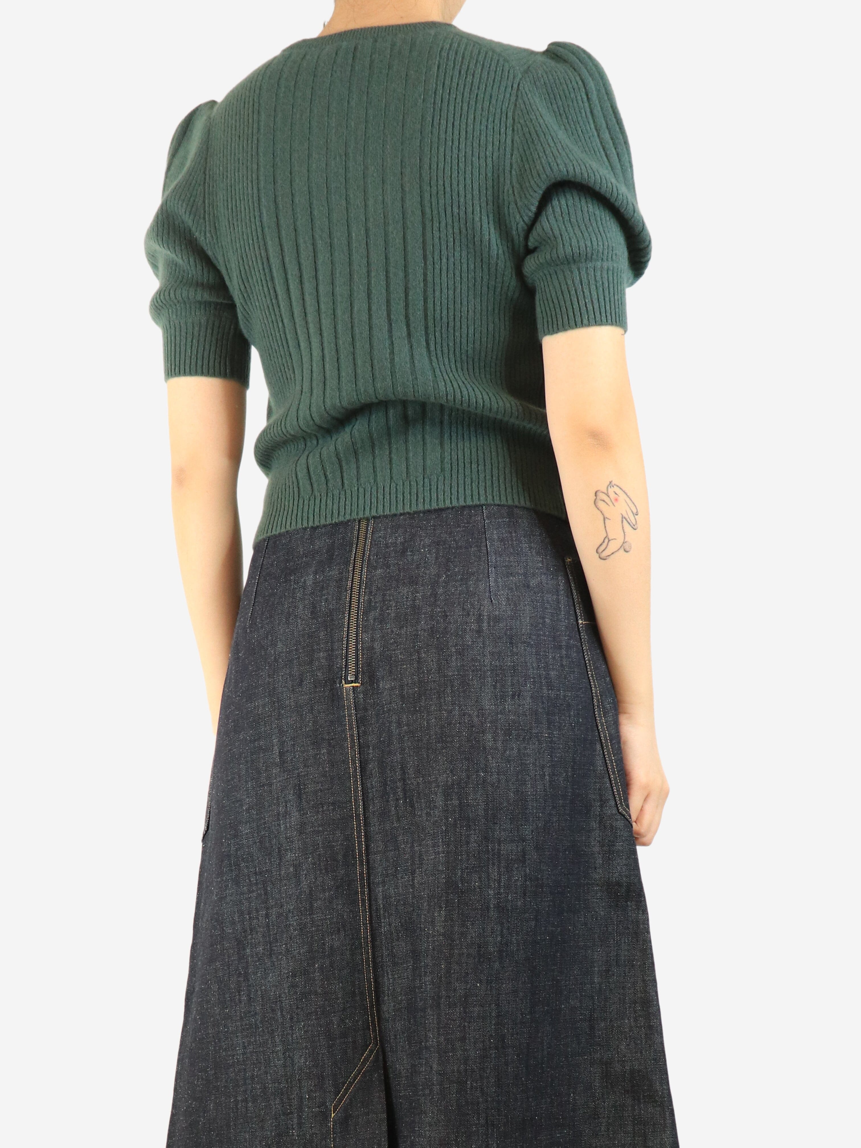 Green puff-sleeved ribbed cashmere top - size S Tops Paige 