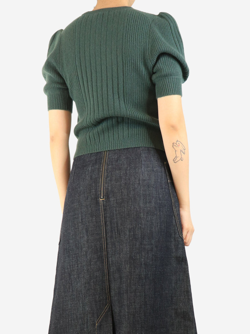 Green puff-sleeved ribbed cashmere top - size S Tops Paige 