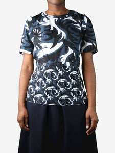 Marni Blue short-sleeved floral printed top - size UK 10