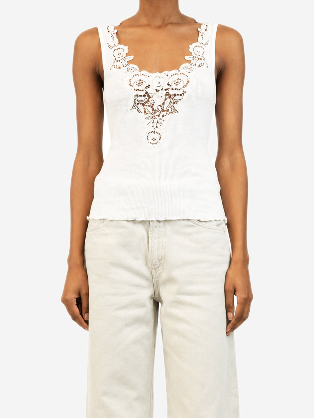 White ribbed guipure lace tank top - size XS Tops Chloe 