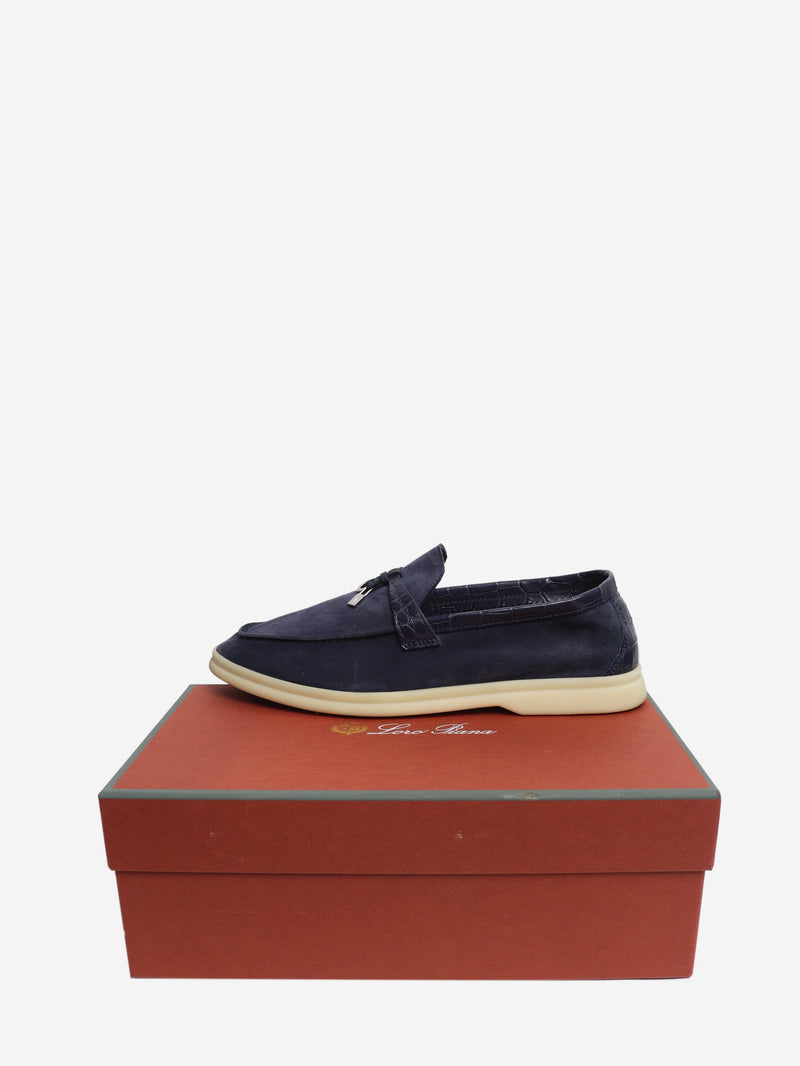 Navy suede Summer Charms Walk loafers - size EU 39.5 Shoes Loro Piana 