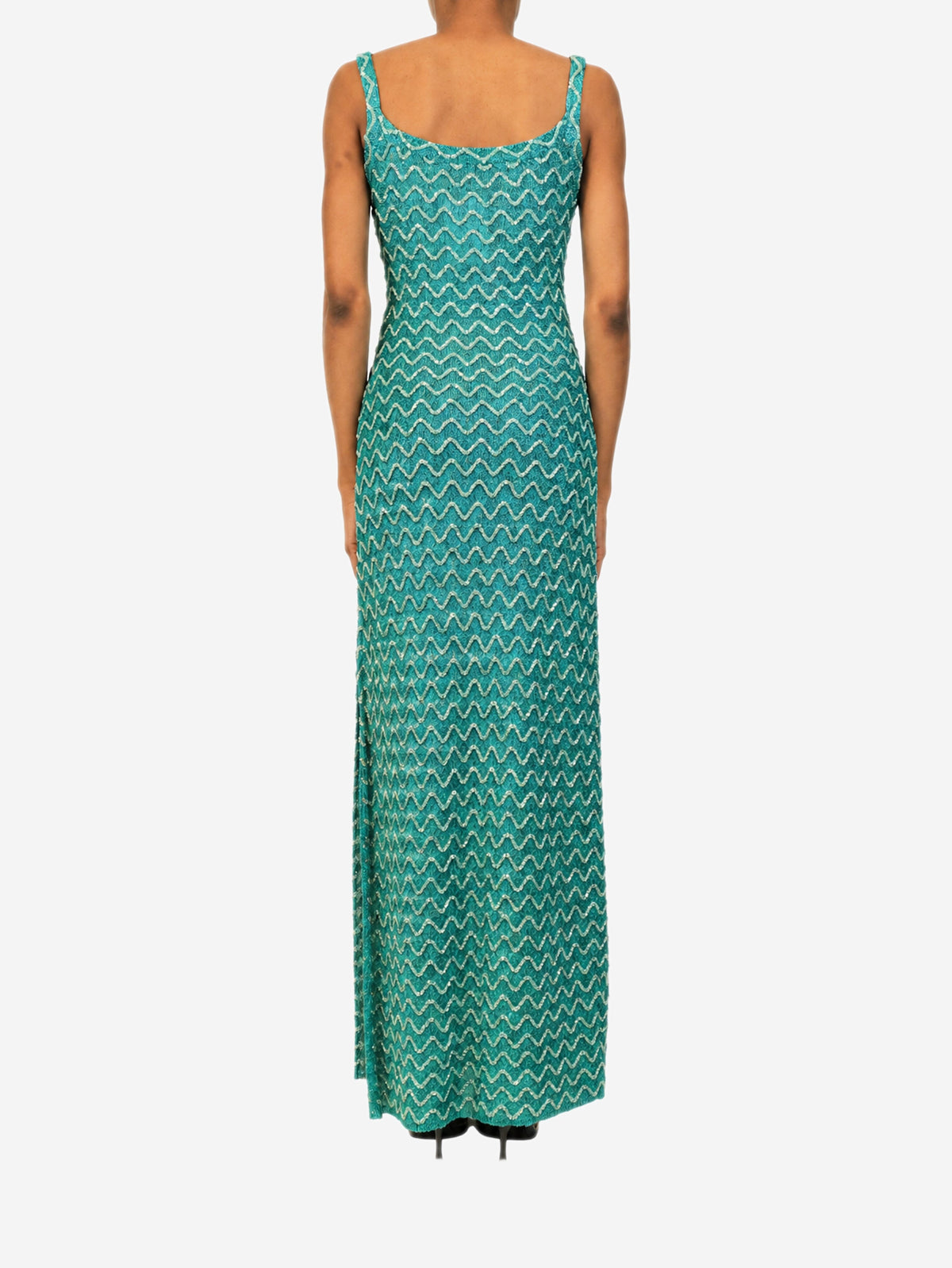 Green sequin wave knit sleeveless maxi dress - size UK 6 Dresses Missoni 