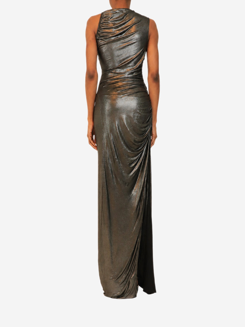 Silver metallic sleeveless ruched maxi dress - size XS Dresses Rick Owens 