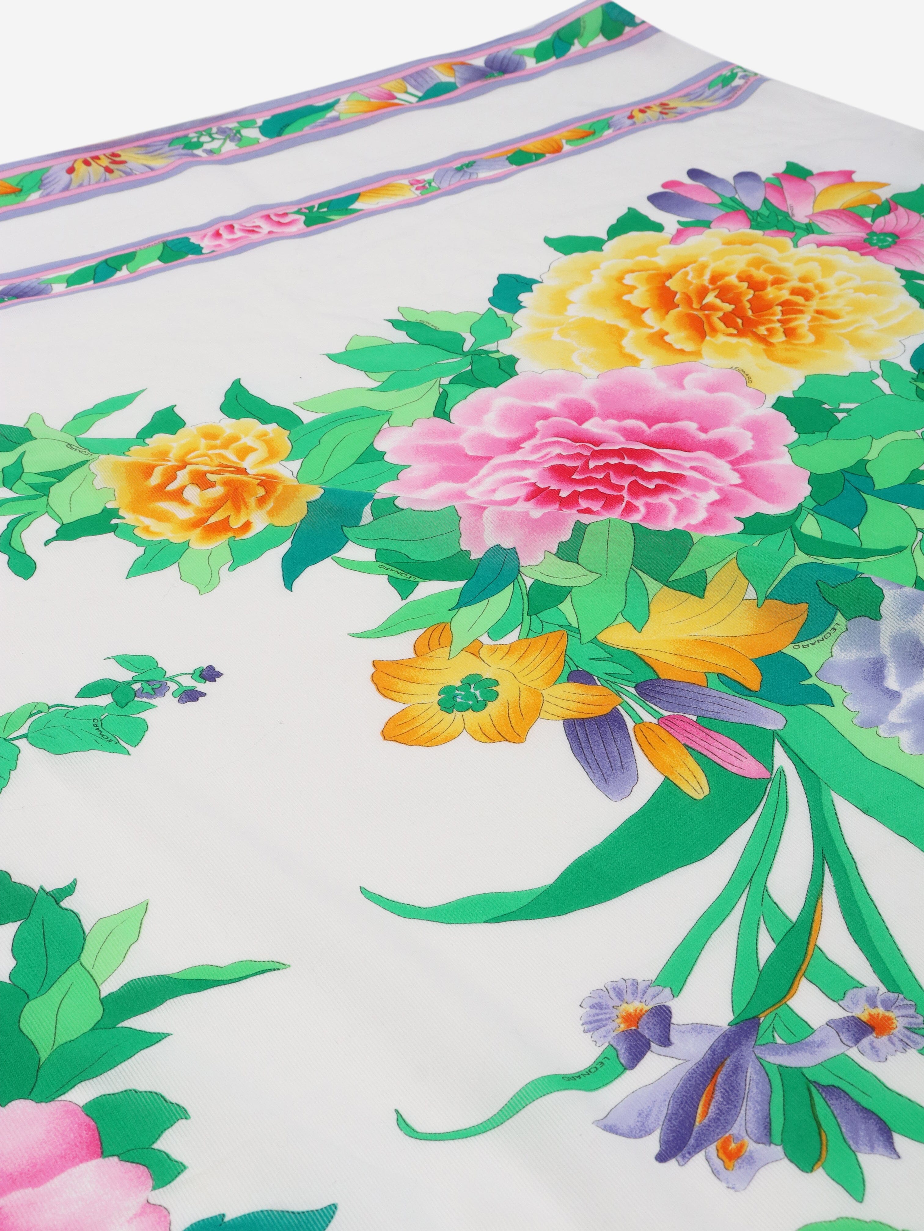 White floral printed cotton scarf Scarves Studio Leonard 