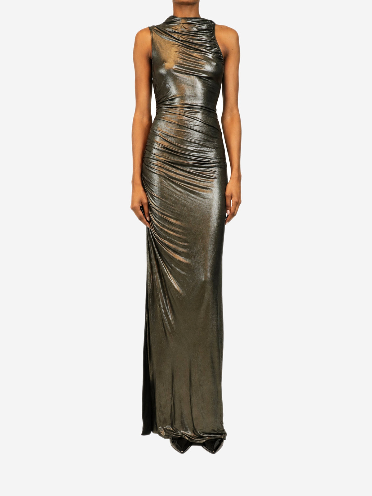 Silver metallic sleeveless ruched maxi dress - size XS Dresses Rick Owens 