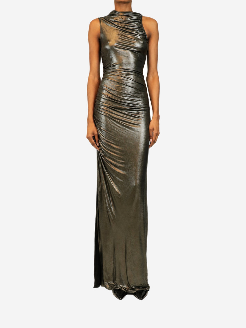 Silver metallic sleeveless ruched maxi dress - size XS Dresses Rick Owens 