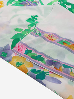 White floral printed cotton scarf Scarves Studio Leonard 