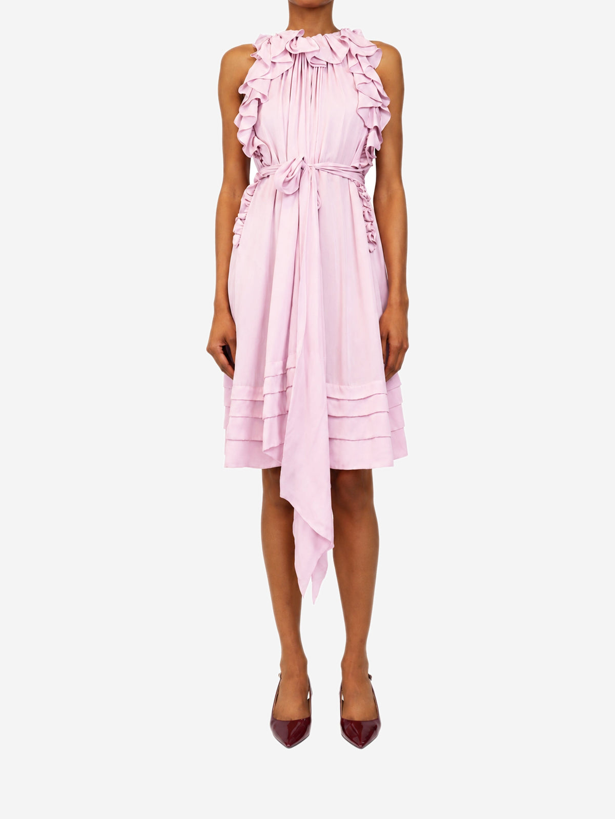 Lilac silk ruffled sleeveless midi dress - size UK 8 Dresses Chloe 