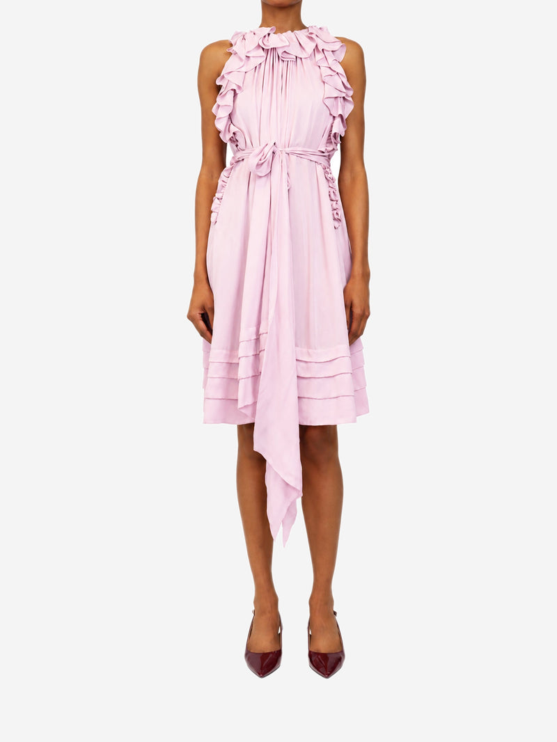 Lilac silk ruffled sleeveless midi dress - size UK 8 Dresses Chloe 