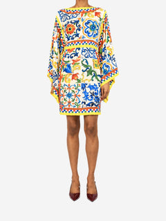 Multicolour long-sleeved mosaic print mini dress - size UK 8 Dresses Dolce & Gabbana 