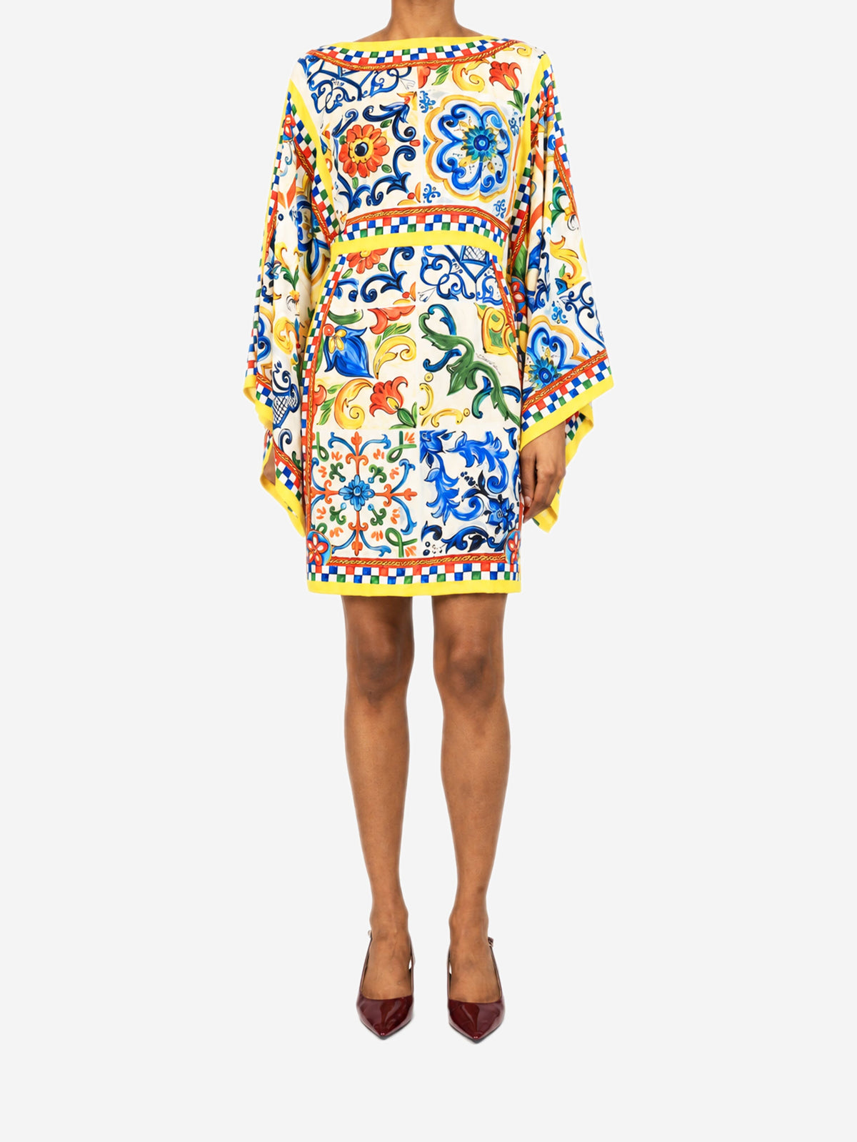 Multicolour long-sleeved mosaic print mini dress - size UK 8 Dresses Dolce & Gabbana 