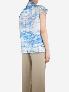 Prada Blue sleeveless printed shirt - size UK 14