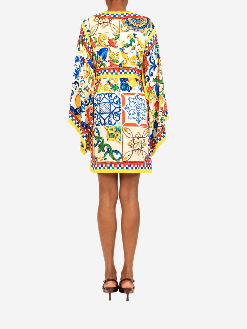 Multicolour long-sleeved mosaic print mini dress - size UK 8 Dresses Dolce & Gabbana 