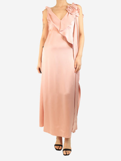 Pink rosette satin maxi dress - size UK 10 Dresses Erdem 