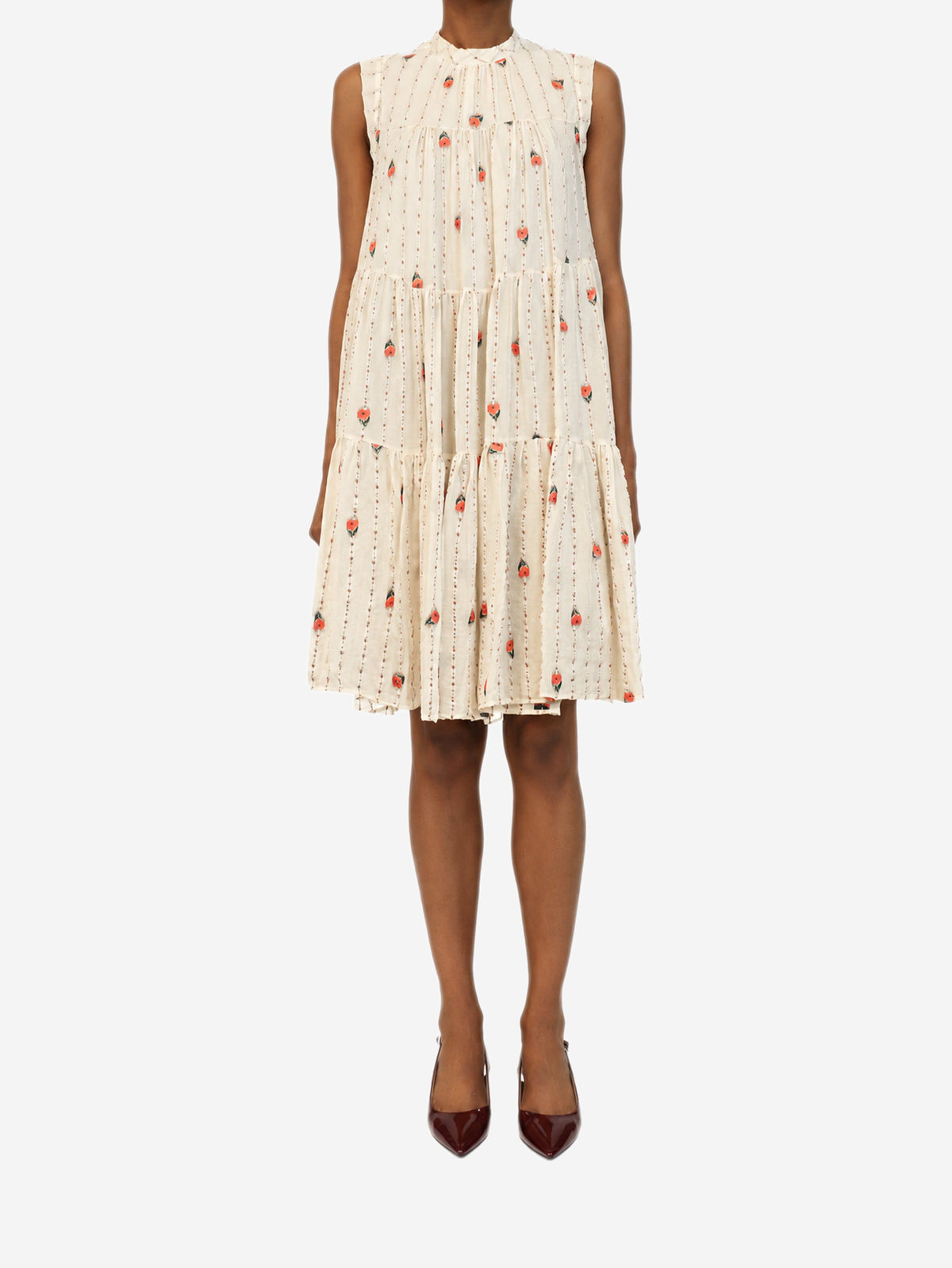Cream sleeveless flower detail mini dress - size UK 10 Dresses Chloe 