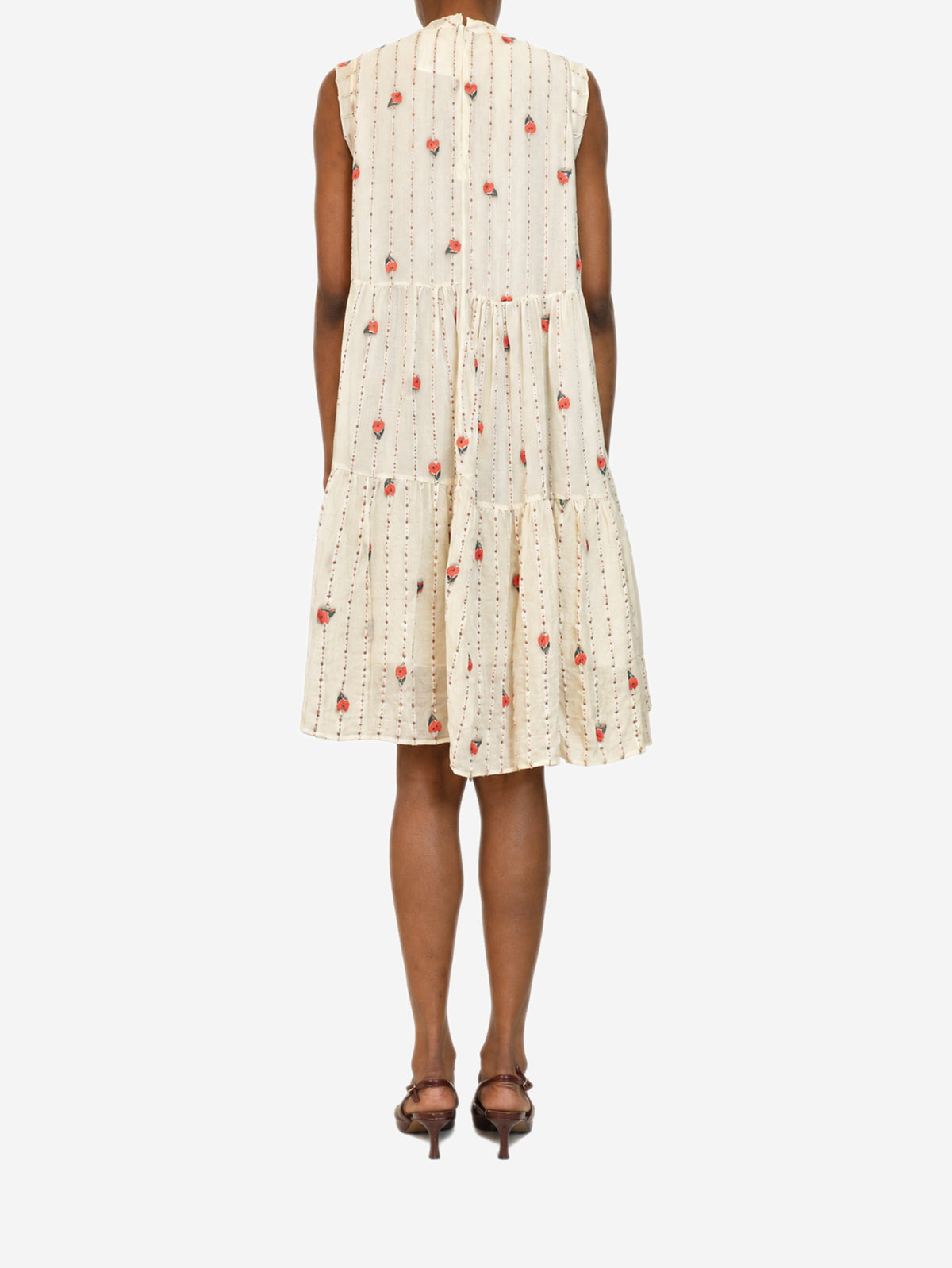 Cream sleeveless flower detail mini dress - size UK 10 Dresses Chloe 