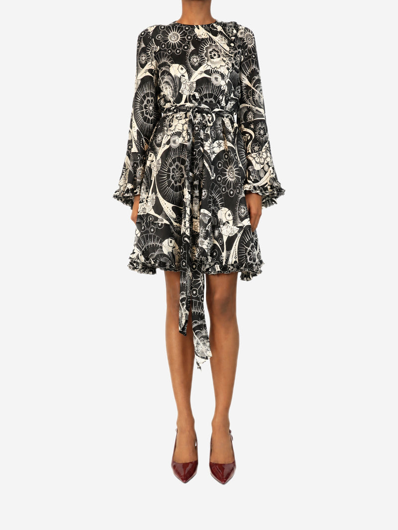 Black and cream printed ruffled mini dress - size UK 8 Dresses Chloe 