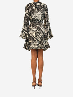 Black and cream printed ruffled mini dress - size UK 8 Dresses Chloe 