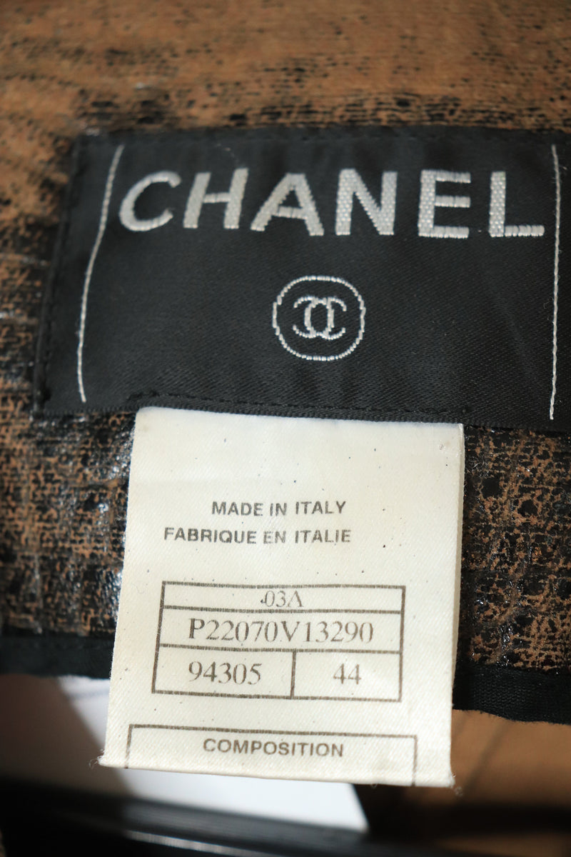Brown vintage 2003 distressed faux-leather jacket - size UK 16 Coats & Jackets Chanel 
