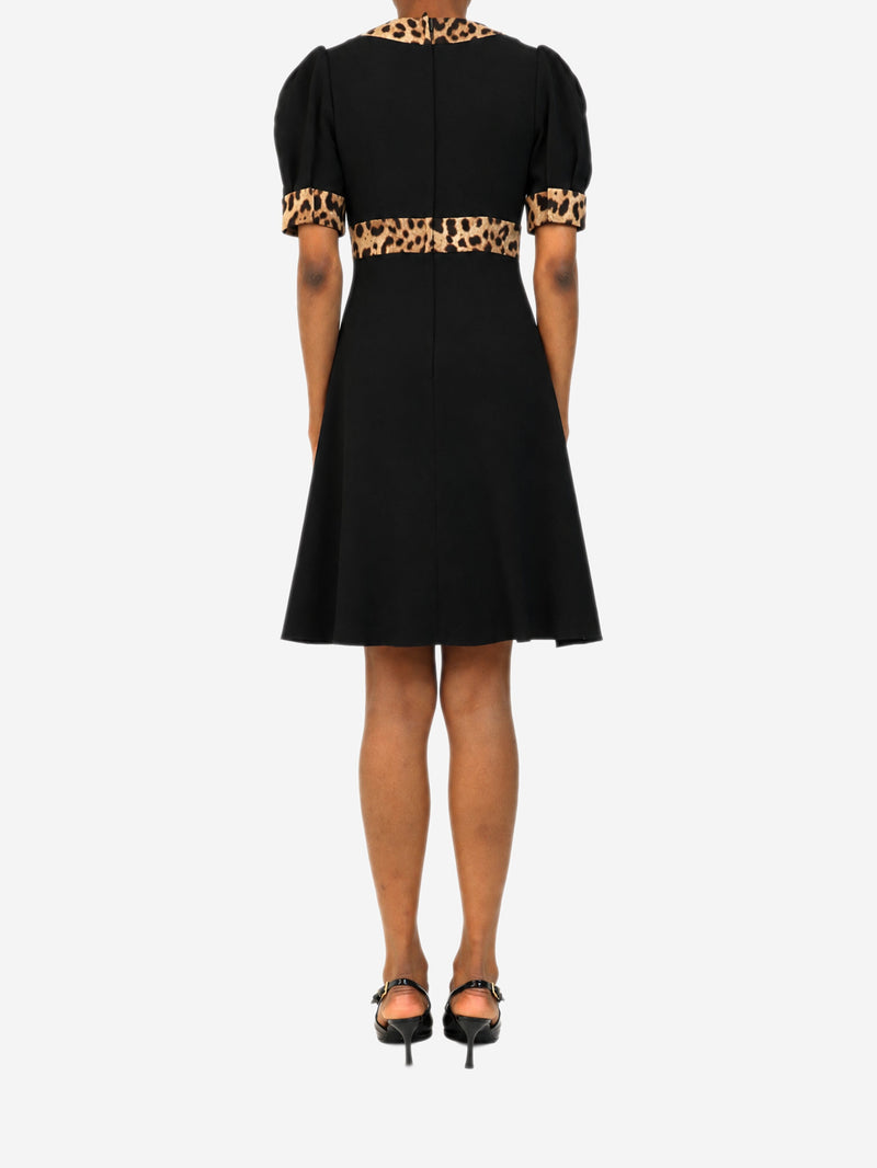 Black V-neck leopard trim dress Dresses Dolce & Gabbana 
